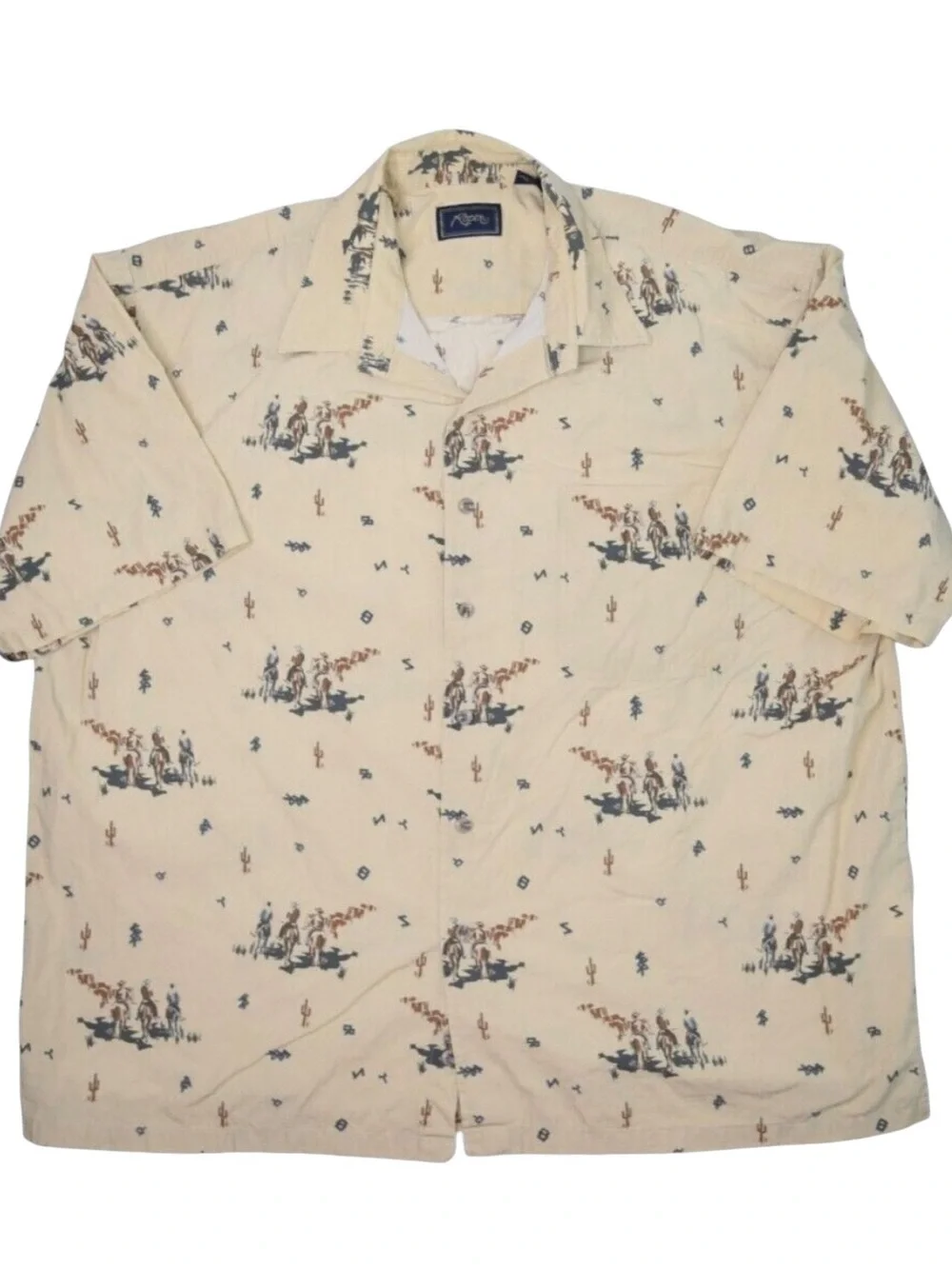 Vintage Roper Cream Short-Sleeve Western Print Button-Down Shirt UNISEX - Picture 1 of 6